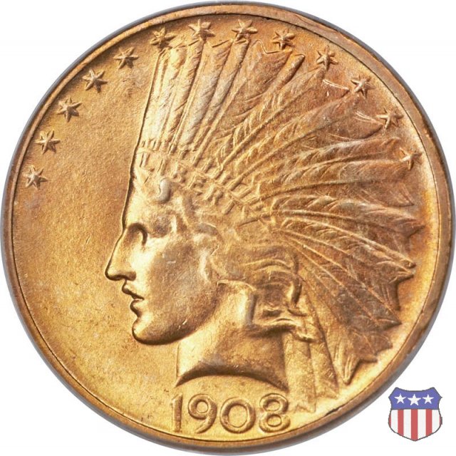 Indian Head, No Motto on Reverse (1907-1908) 1908 (Denver)