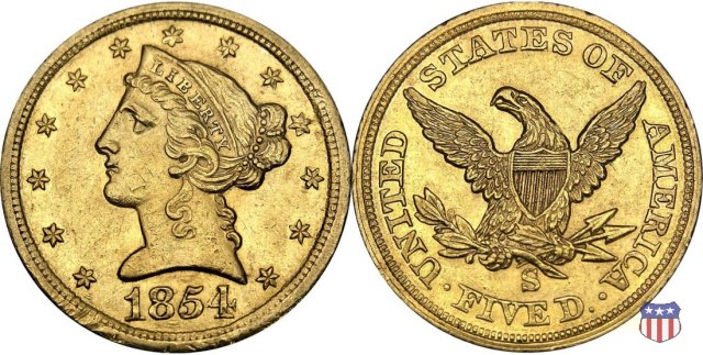 Liberty Head, No Motto above Eagle (1839-1866) 1854 (San Francisco)