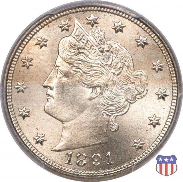 Liberty Head or V-Nickel (1883-1913) 1891 (Philadelphia)