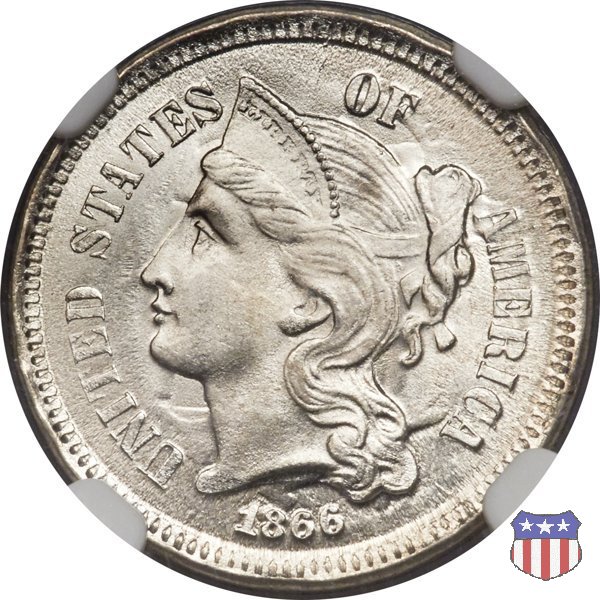 Nickel Three Cent (1865-1889) 1866 (Philadelphia)