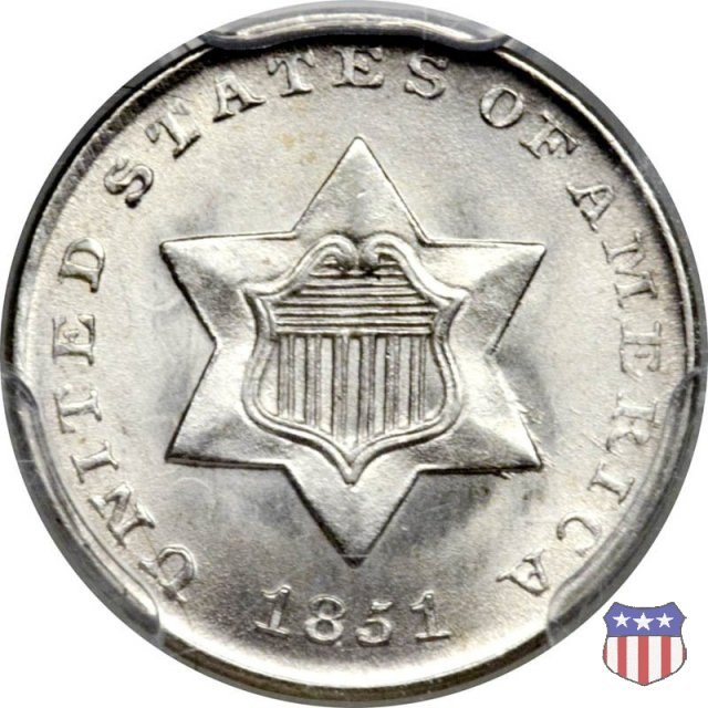 Silver Three Cent (Trimes) (1851-1873) 1851 (Philadelphia)