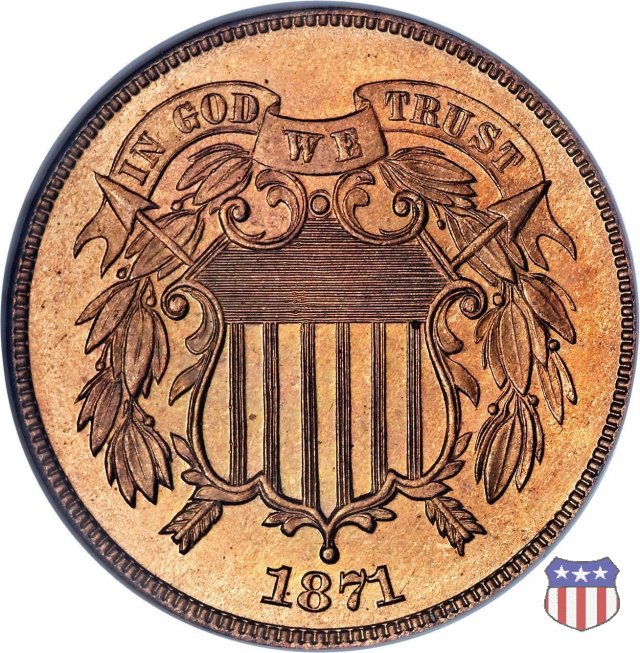 Two Cents "Union Shield" (1864-1873) 1871 (Philadelphia)