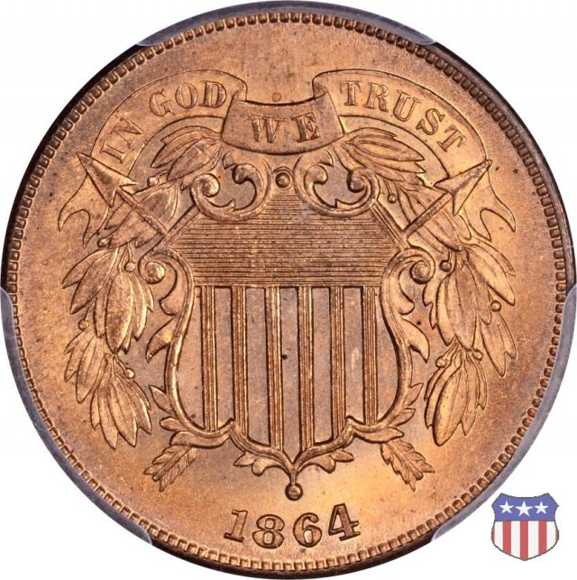 Two Cents "Union Shield" (1864-1873) 1864 (Philadelphia)