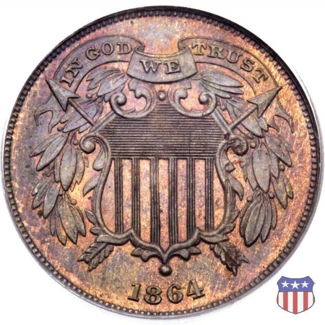 Two Cents "Union Shield" (1864-1873) 1864 (Philadelphia)