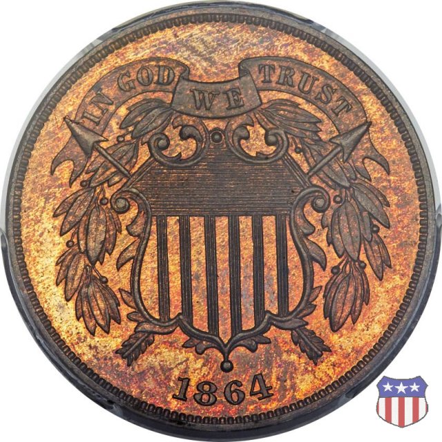 Two Cents "Union Shield" (1864-1873) 1864 (Philadelphia)