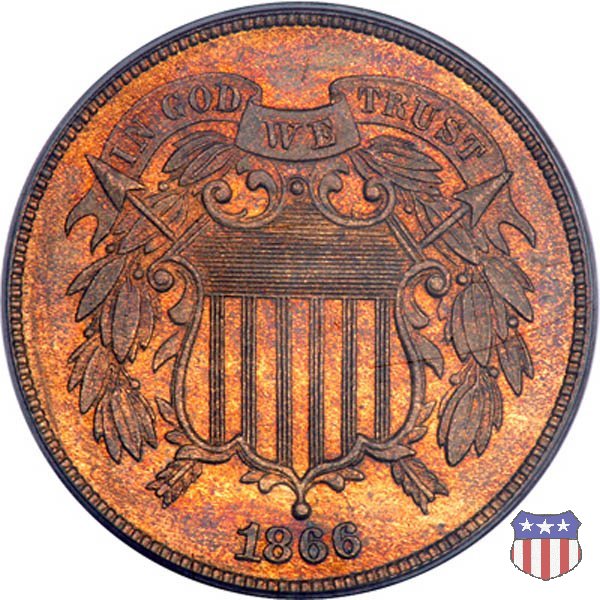 Two Cents "Union Shield" (1864-1873) 1866 (Philadelphia)