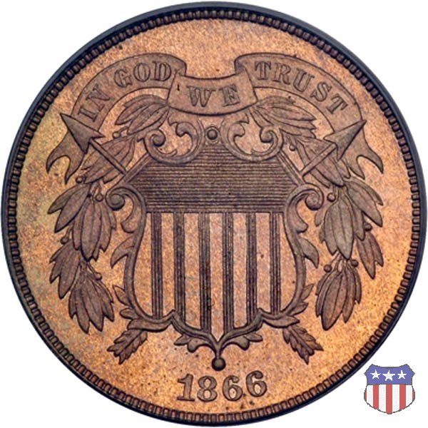 Two Cents "Union Shield" (1864-1873) 1866 (Philadelphia)