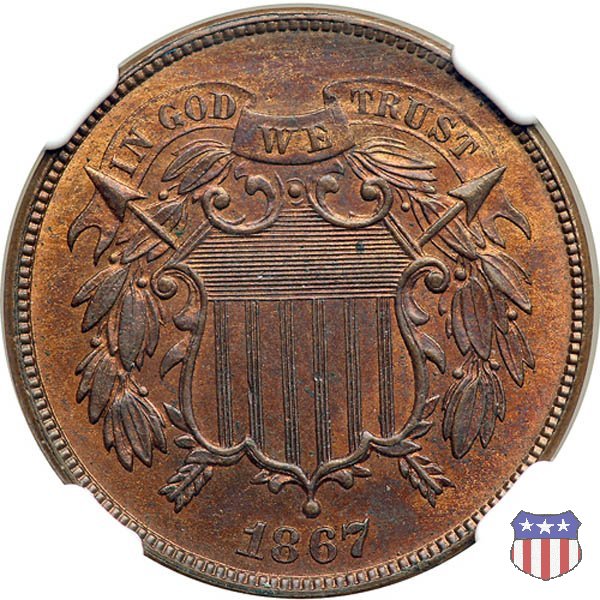 Two Cents "Union Shield" (1864-1873) 1867 (Philadelphia)