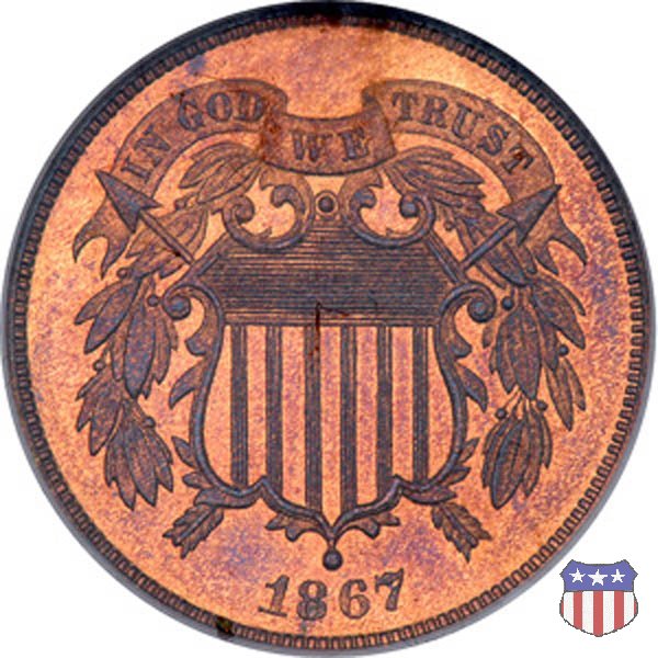 Two Cents "Union Shield" (1864-1873) 1867 (Philadelphia)